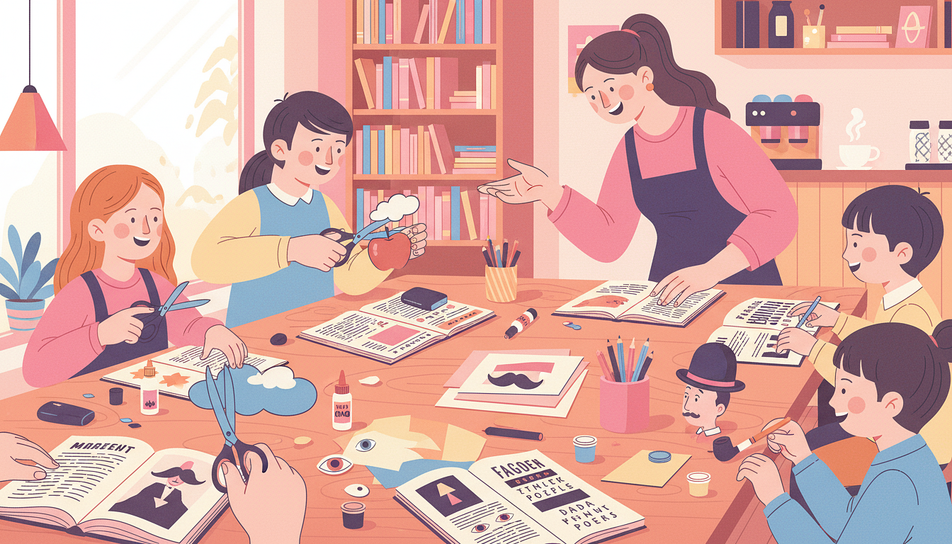 Atelier collage pour enfants : Découverte de René Magritte et écriture Dada