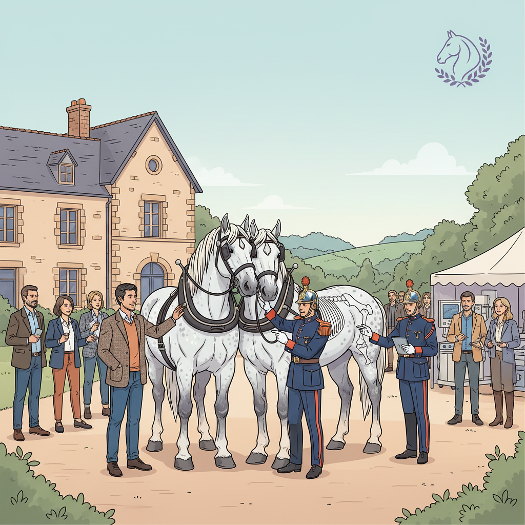 Présentation de chevaux percherons pour la Garde Républicaine