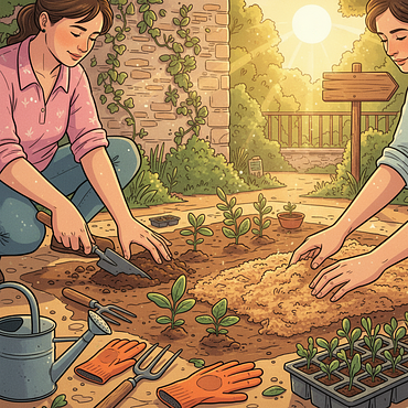 Entretien et paillage du jardin de semence