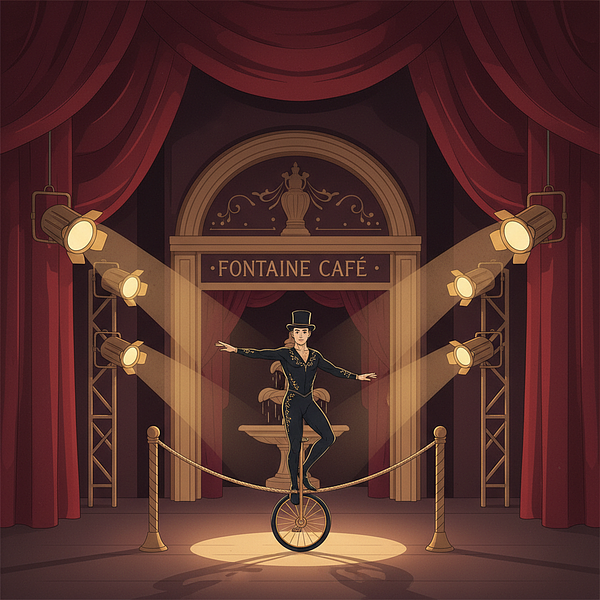 Spectacle d'un artiste du cirque au Fontaine Café